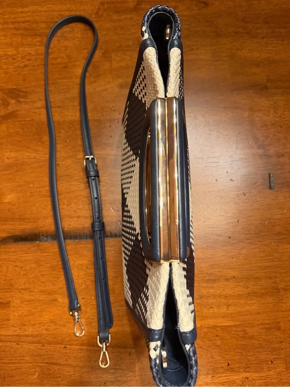 kate spade ‘Alexia’ Navy & Cream Raffia Clutch Convertible Crossbody Bag NWOT